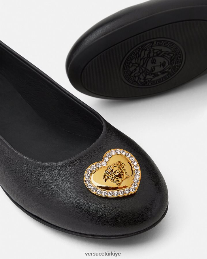 Versace kristal kalp medusa balerinler çocuklar siyah ayakkabı B0HHR82032