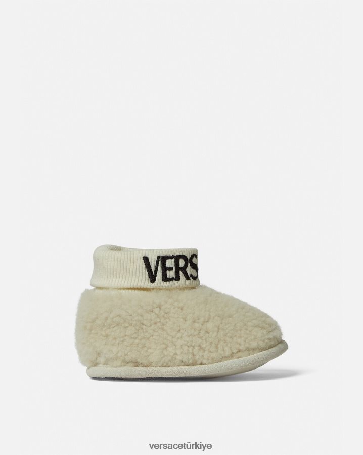 Versace teddy logolu bebek botları çocuklar bej ayakkabı B0HHR81849