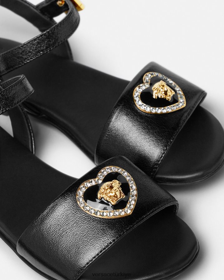 Versace kristal kalp medusa sandalet çocuklar siyah ayakkabı B0HHR82028