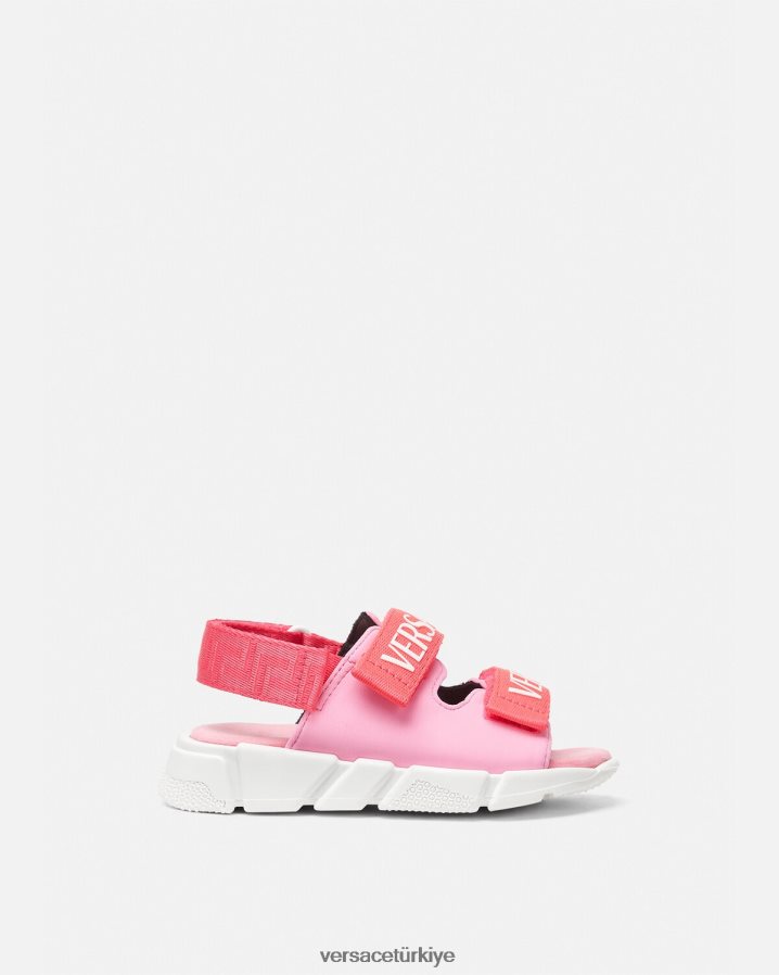 Versace logolu bebek sandaletleri çocuklar pembe ayakkabı B0HHR81879