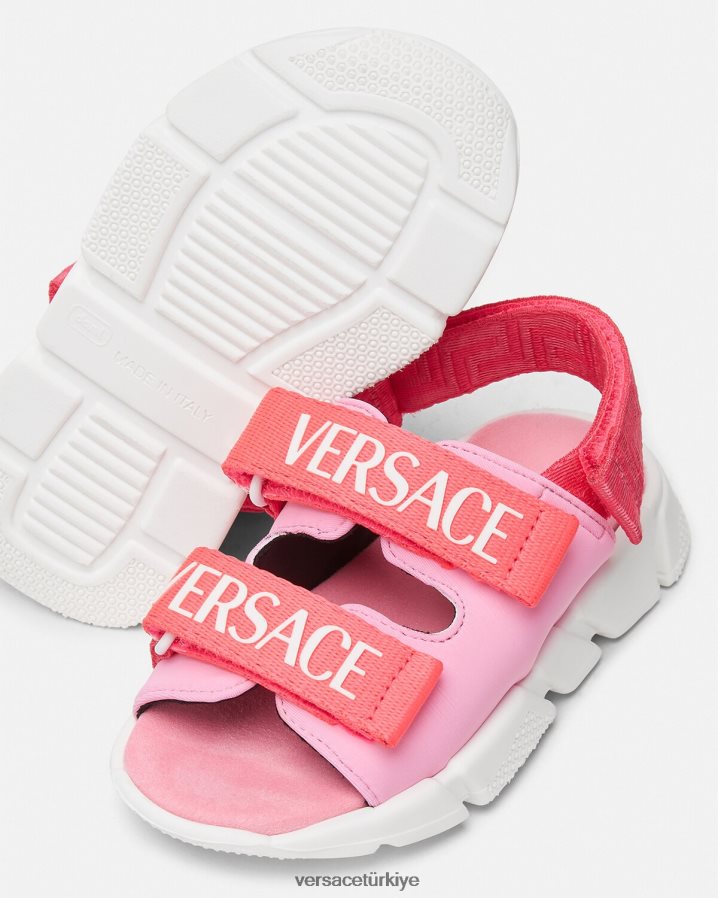 Versace logolu bebek sandaletleri çocuklar pembe ayakkabı B0HHR81879