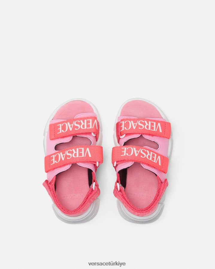 Versace logolu bebek sandaletleri çocuklar pembe ayakkabı B0HHR81879