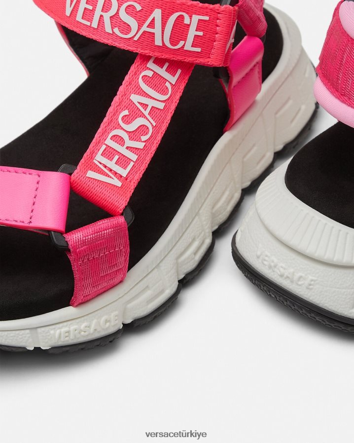 Versace logolu trigreca sandalet çocuklar fuşya ayakkabı B0HHR82044