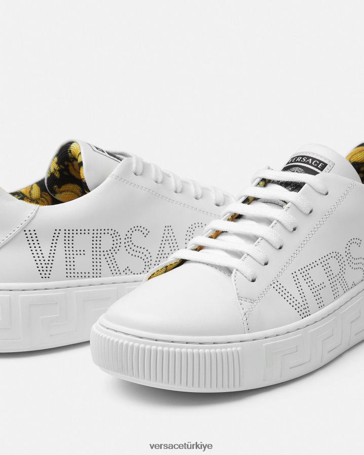 Versace logo greca spor ayakkabı çocuklar beyaz ve baskı ayakkabı B0HHR82036
