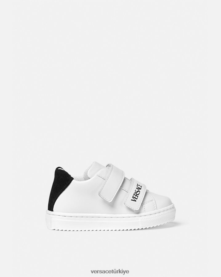 Versace logolu bebek spor ayakkabısı çocuklar siyah beyaz ayakkabı B0HHR81876