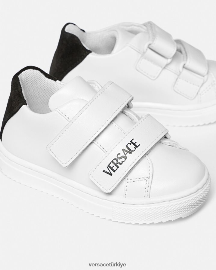 Versace logolu bebek spor ayakkabısı çocuklar siyah beyaz ayakkabı B0HHR81876