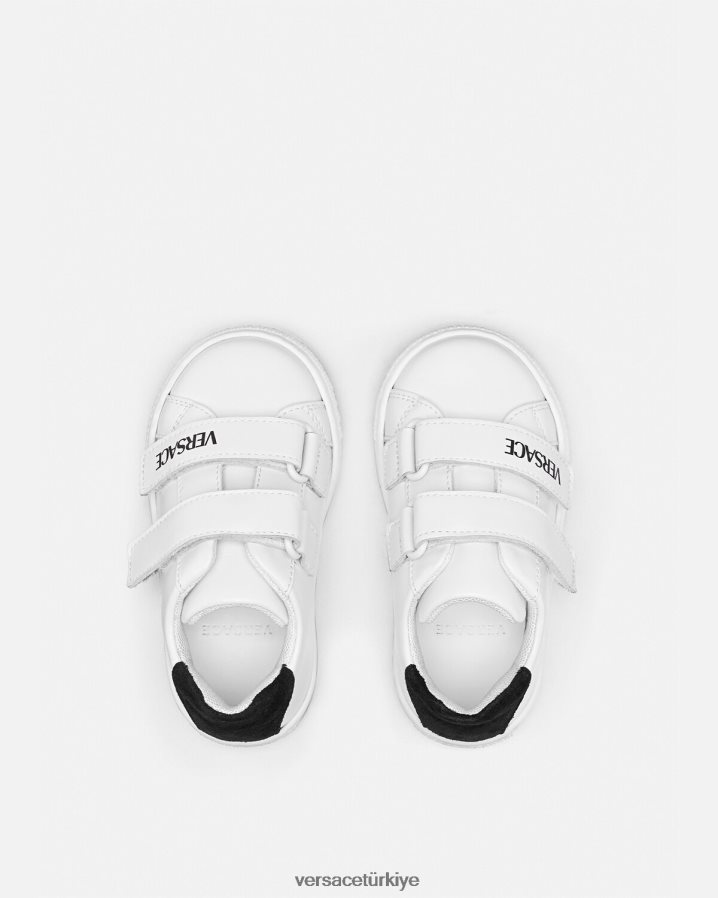 Versace logolu bebek spor ayakkabısı çocuklar siyah beyaz ayakkabı B0HHR81876