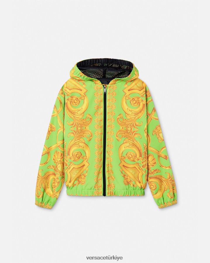 Versace barocco 660 rüzgarlık ceket çocuklar altın ve yeşil Giyim B0HHR82109