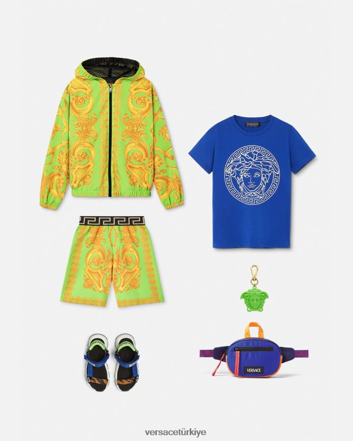 Versace barocco 660 rüzgarlık ceket çocuklar altın ve yeşil Giyim B0HHR82109