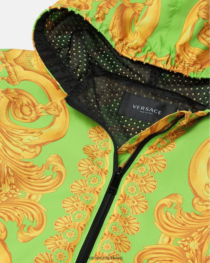 Versace barocco 660 rüzgarlık ceket çocuklar altın ve yeşil Giyim B0HHR82109