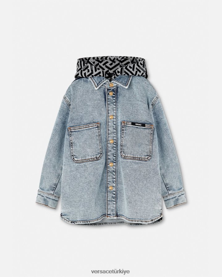 Versace la greca denim kapüşonlu ceket çocuklar açık mavi Giyim B0HHR82119