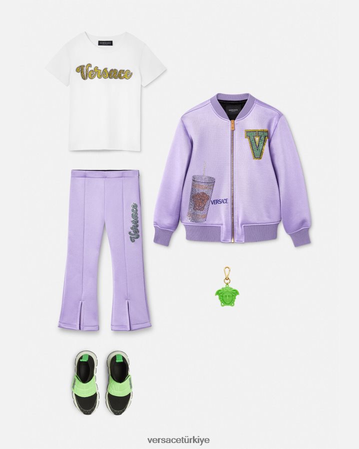 Versace logolu bombacı ceket çocuklar leylak Giyim B0HHR82016
