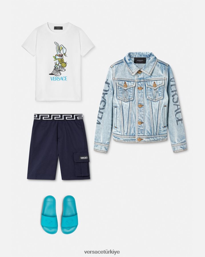 Versace logolu denim ceket çocuklar mavi Giyim B0HHR82131
