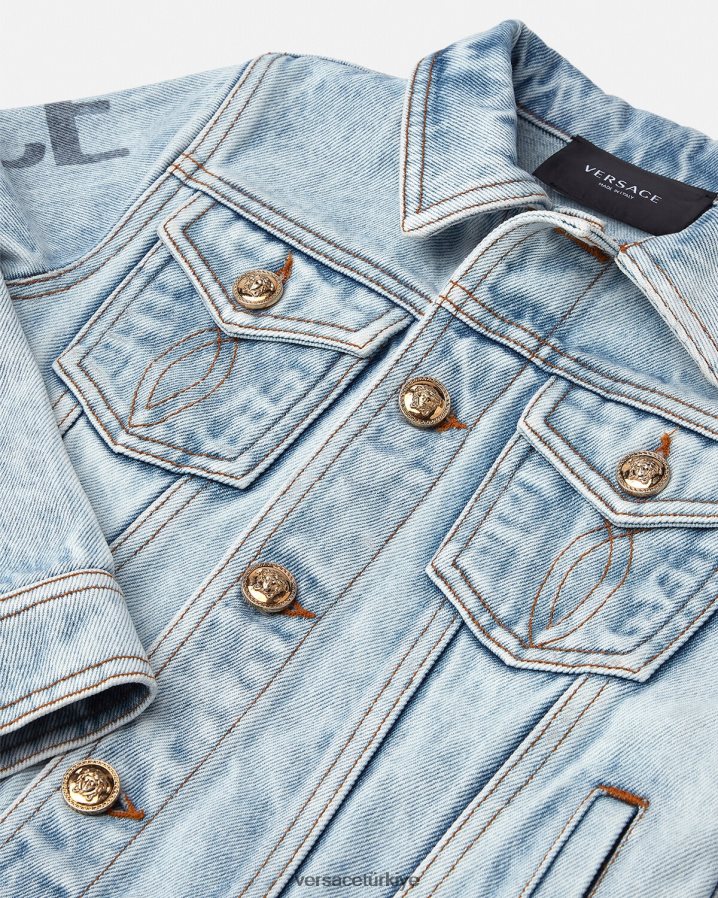 Versace logolu denim ceket çocuklar mavi Giyim B0HHR82131