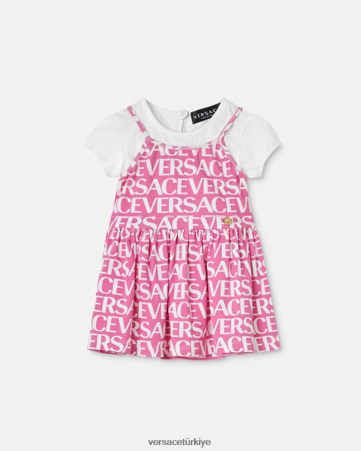 Versace allover bebek tişört elbise çocuklar açık pembe Giyim B0HHR81871