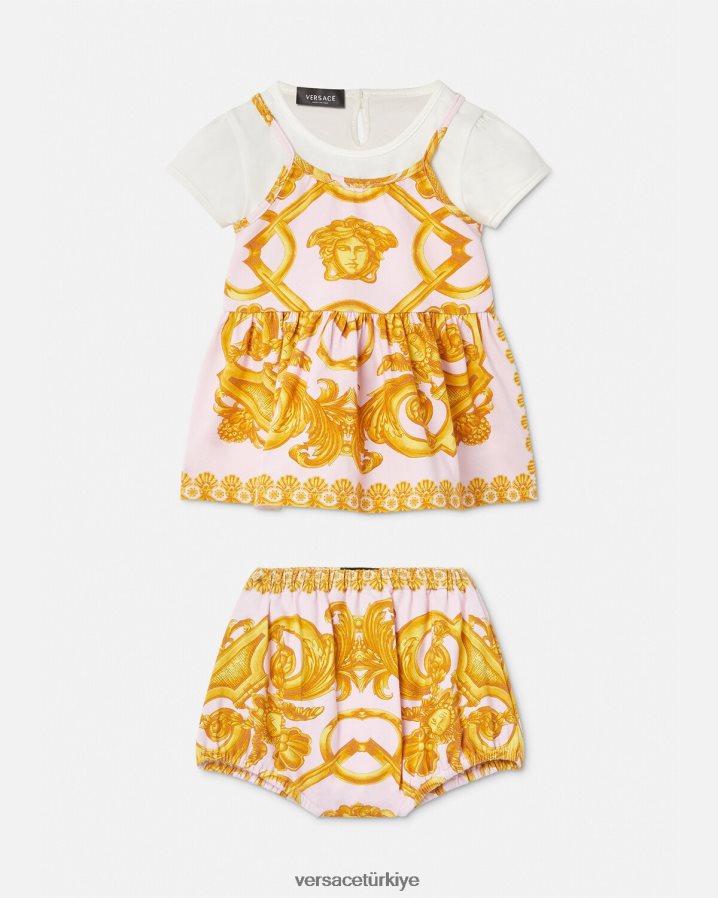 Versace barocco 660 bebek elbise seti çocuklar pembe ve beyaz Giyim B0HHR81828