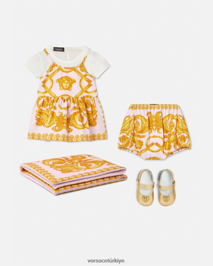 Versace barocco 660 bebek elbise seti çocuklar pembe ve beyaz Giyim B0HHR81828