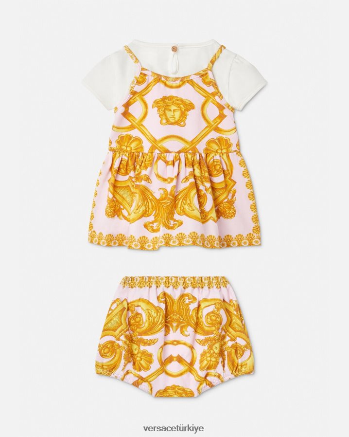 Versace barocco 660 bebek elbise seti çocuklar pembe ve beyaz Giyim B0HHR81828
