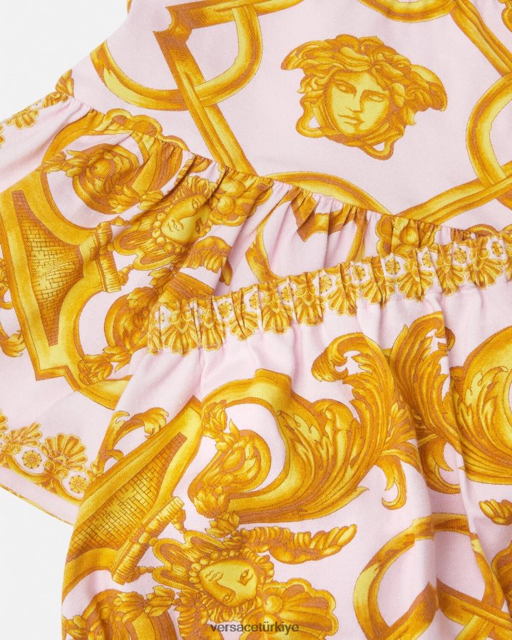 Versace barocco 660 bebek elbise seti çocuklar pembe ve beyaz Giyim B0HHR81828