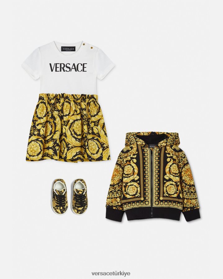 Versace barocco bebek tişört elbise çocuklar beyaz ve baskı Giyim B0HHR81858