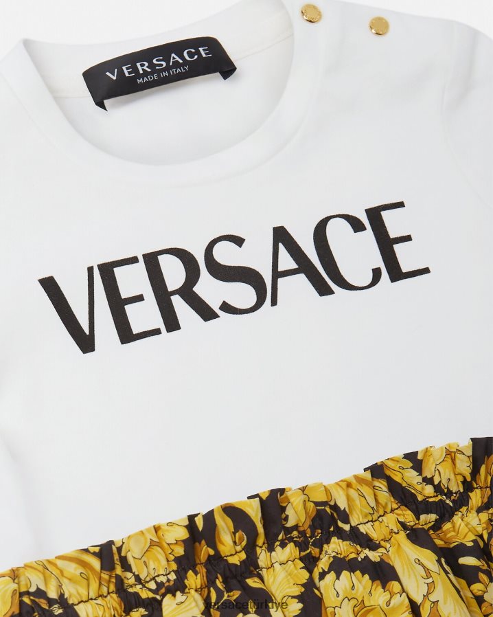 Versace barocco bebek tişört elbise çocuklar beyaz ve baskı Giyim B0HHR81858