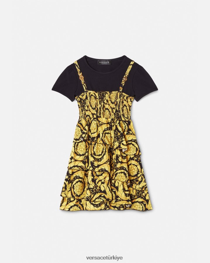 Versace barok tarzı fırfırlı elbise çocuklar siyah Giyim B0HHR81987