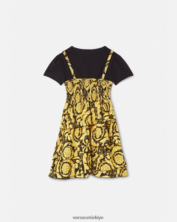 Versace barok tarzı fırfırlı elbise çocuklar siyah Giyim B0HHR81987