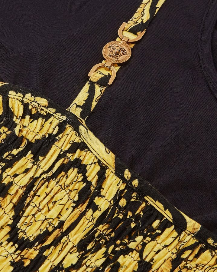 Versace barok tarzı fırfırlı elbise çocuklar siyah Giyim B0HHR81987
