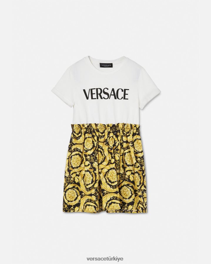 Versace barok tişört elbise çocuklar beyaz ve baskı Giyim B0HHR81953