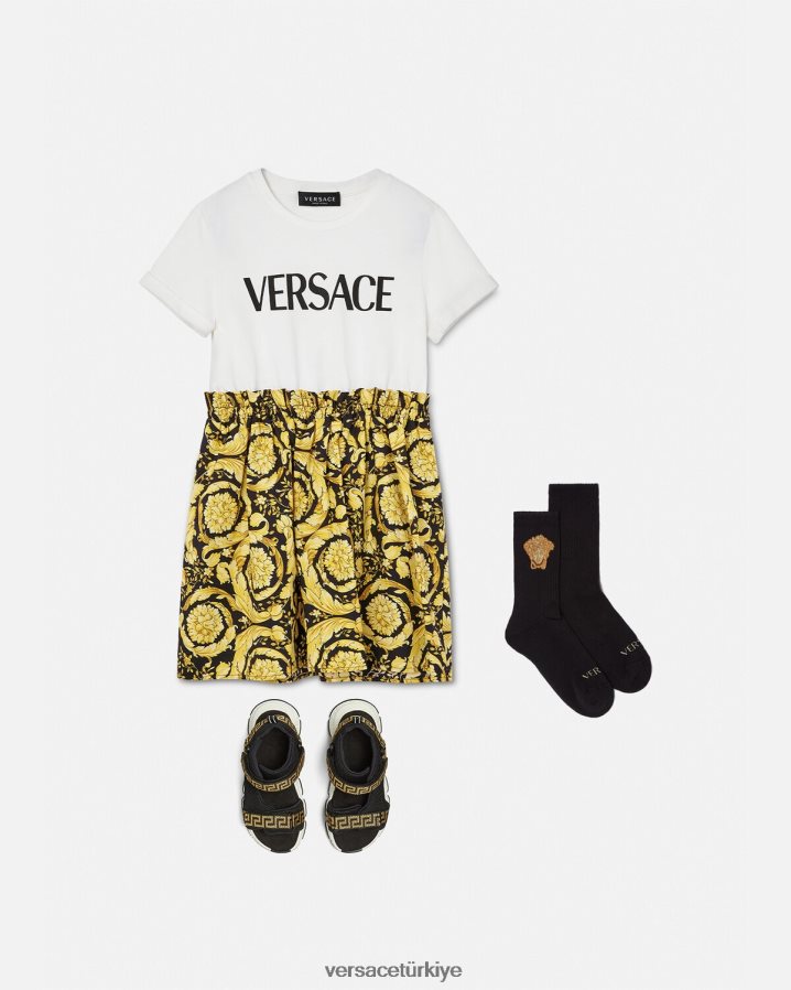 Versace barok tişört elbise çocuklar beyaz ve baskı Giyim B0HHR81953