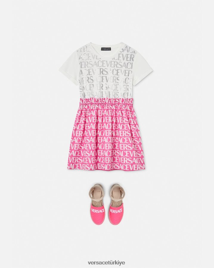 Versace boydan boya elbise çocuklar beyaz ve pembe Giyim B0HHR81980