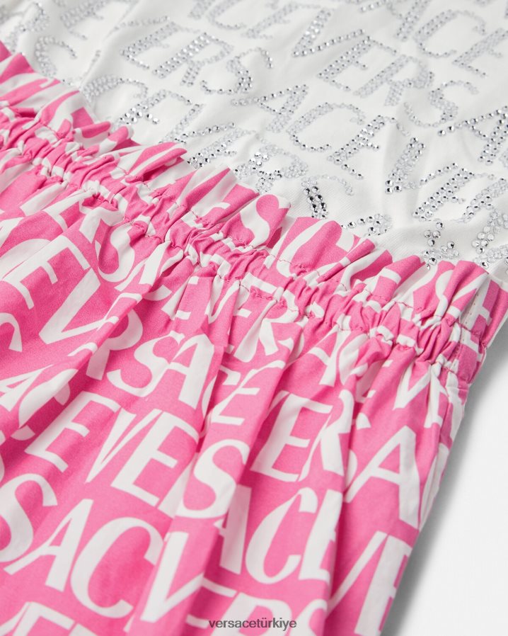 Versace boydan boya elbise çocuklar beyaz ve pembe Giyim B0HHR81980