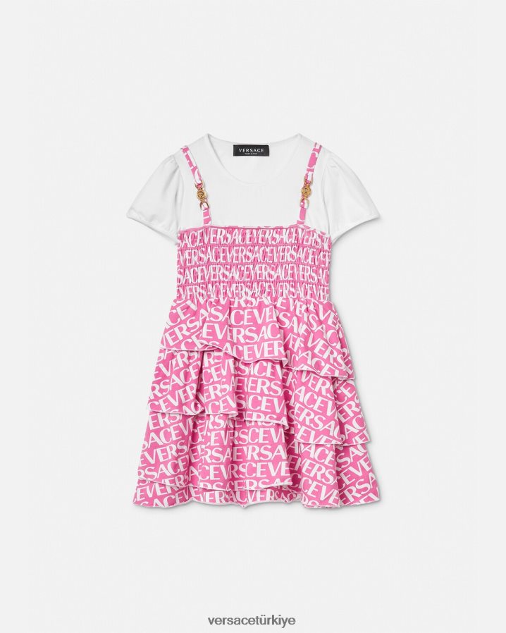 Versace her yeri fırfırlı elbise çocuklar açık pembe Giyim B0HHR81977