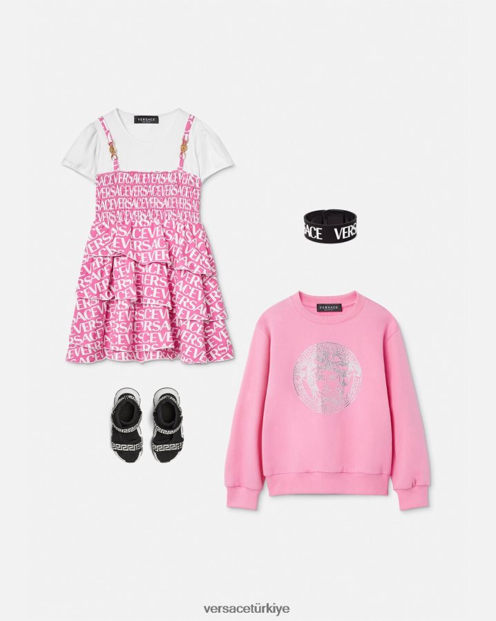 Versace her yeri fırfırlı elbise çocuklar açık pembe Giyim B0HHR81977
