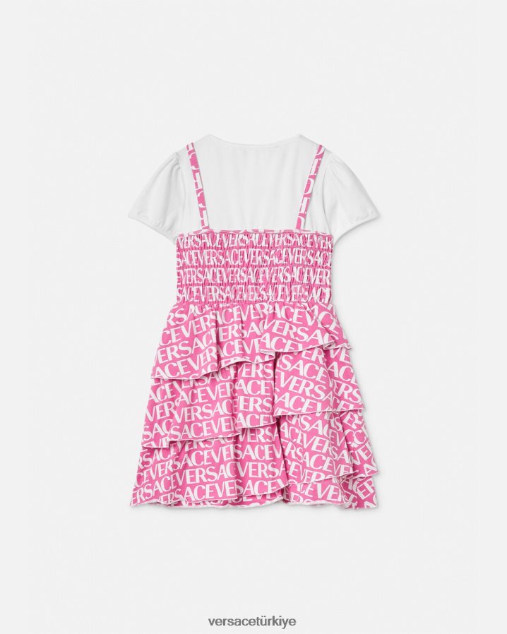 Versace her yeri fırfırlı elbise çocuklar açık pembe Giyim B0HHR81977