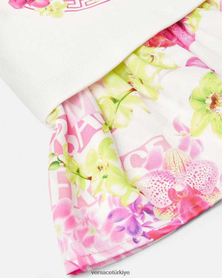 Versace logolu orkide bebek elbisesi çocuklar pembe ve baskı Giyim B0HHR81870