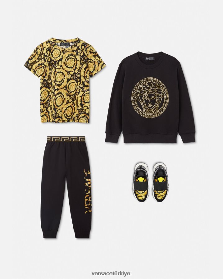 Versace barocco logolu eşofman altı çocuklar siyah Giyim B0HHR81993