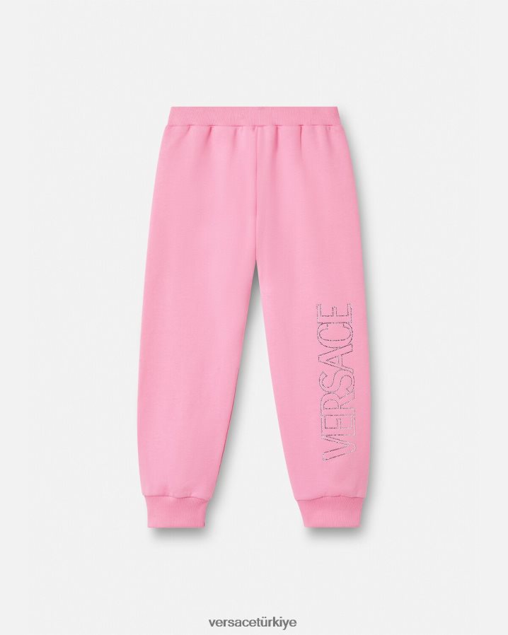Versace kristal logolu eşofman altı çocuklar pembe Giyim B0HHR82023