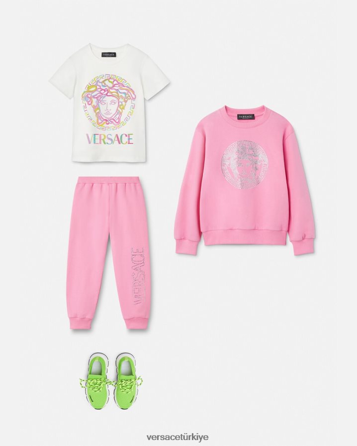 Versace kristal logolu eşofman altı çocuklar pembe Giyim B0HHR82023