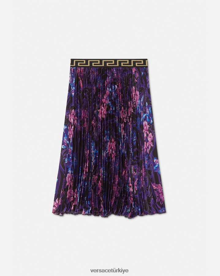Versace orkide barocco pilili etek çocuklar menekşe ve baskı Giyim B0HHR82006