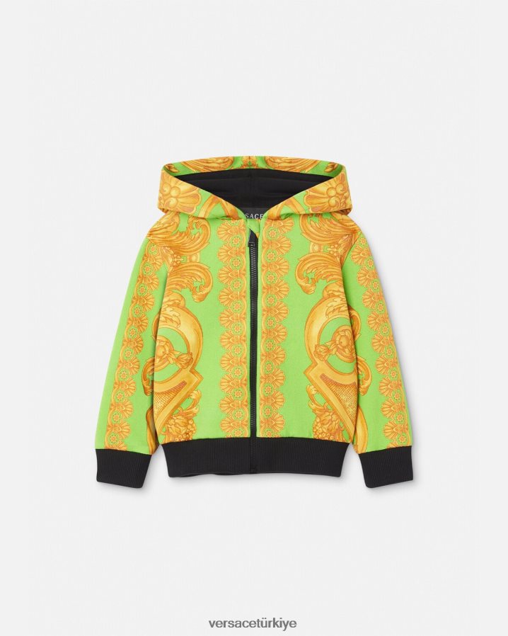 Versace barocco 660 fermuarlı bebek kapüşonlu üst çocuklar altın ve yeşil Giyim B0HHR81892
