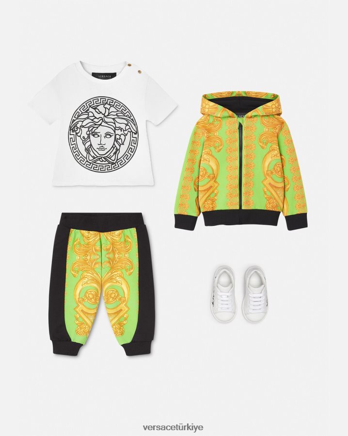 Versace barocco 660 fermuarlı bebek kapüşonlu üst çocuklar altın ve yeşil Giyim B0HHR81892