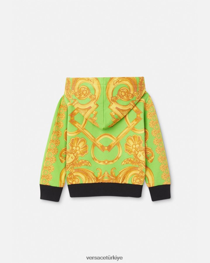 Versace barocco 660 fermuarlı bebek kapüşonlu üst çocuklar altın ve yeşil Giyim B0HHR81892