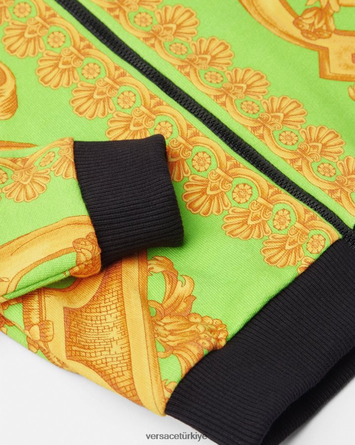 Versace barocco 660 fermuarlı bebek kapüşonlu üst çocuklar altın ve yeşil Giyim B0HHR81892