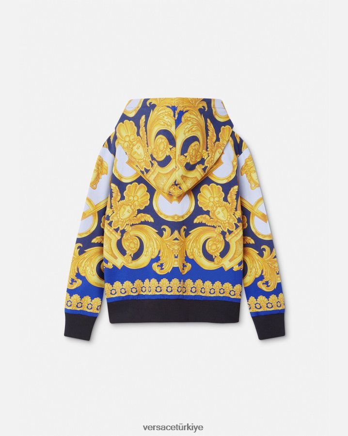 Versace barocco 660 fermuarlı kapüşonlu üst çocuklar mavi ve altın Giyim B0HHR82108