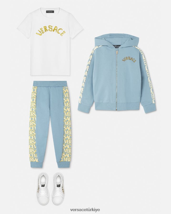 Versace boydan boya kapüşonlu üst çocuklar açık mavi Giyim B0HHR82083