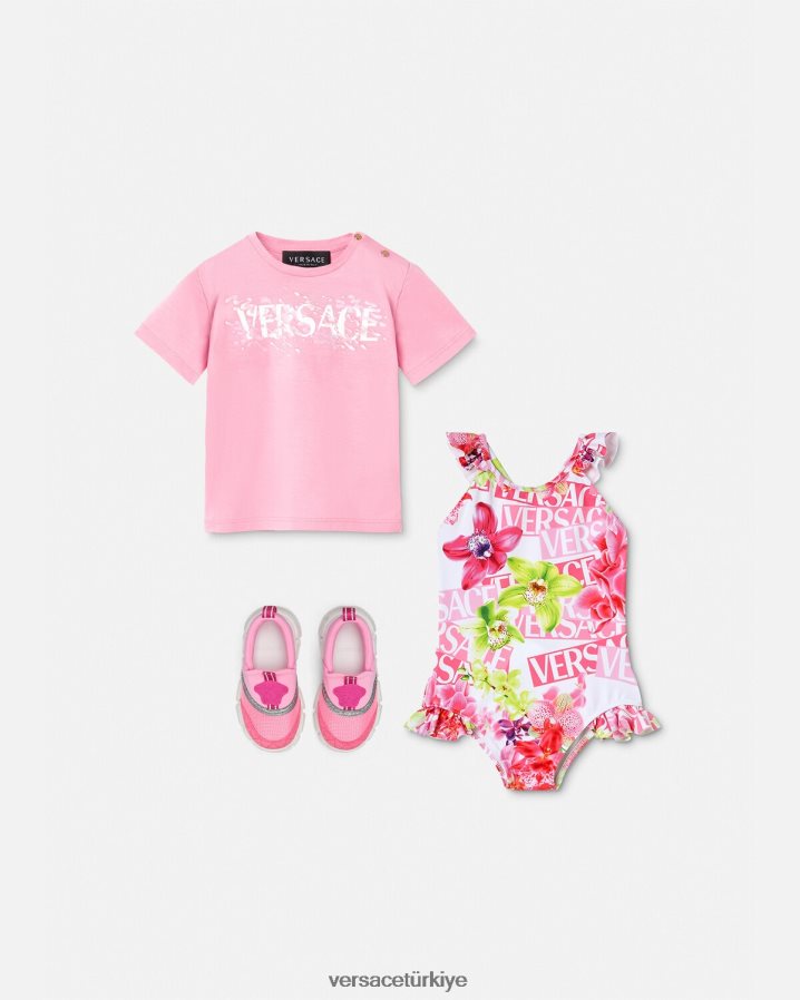 Versace logolu orkide bebek mayosu çocuklar beyaz ve baskı Giyim B0HHR81865