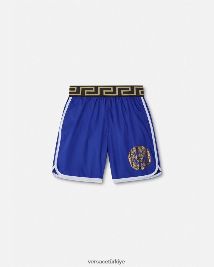 Versace medusa greca bordür yüzme şortu çocuklar mavi Giyim B0HHR82113