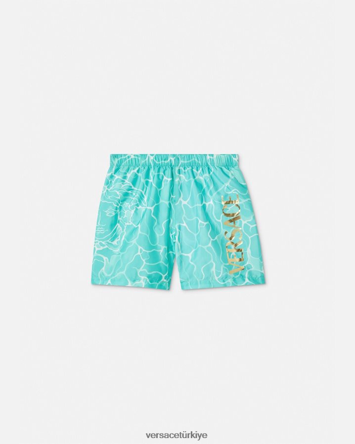 Versace medusa logolu deniz şortu çocuklar mavi Giyim B0HHR82134