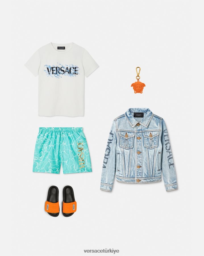 Versace medusa logolu deniz şortu çocuklar mavi Giyim B0HHR82134